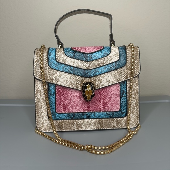 Three Tone Snake Pattern Purse (Blue, Pink, Beige) - Picture 1 of 6